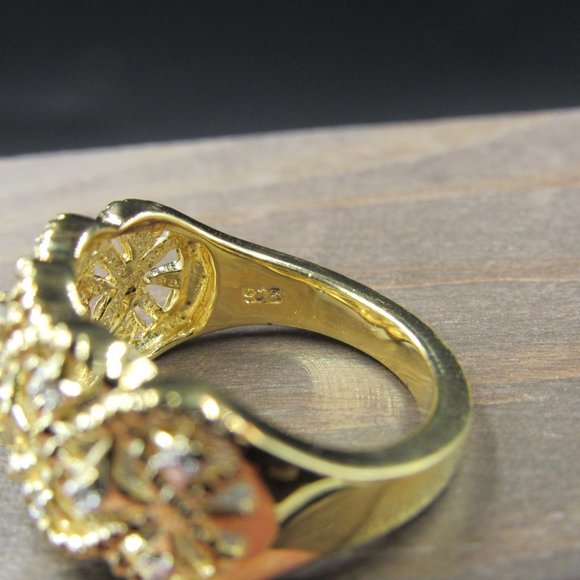 Size 7.75 Sterling Silver Fancy Diamond Chip Gold Plated Band Ring Vintage - Picture 5 of 8